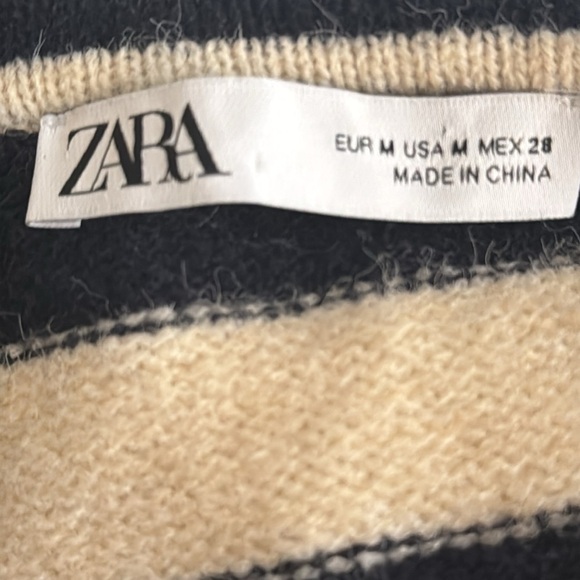 ZARA Sweater Striped Stripes Sailor Johnny Collar Navy Blue Ivory‎ Cream Size M - Picture 7 of 9